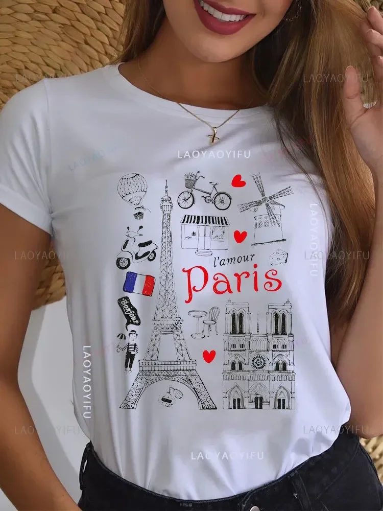 Estate parigi torre Eiffel stampa girocollo Casual 100% cotone t-shirt uomo donna ragazze torre Eiffel Streetwear manica corta Tee