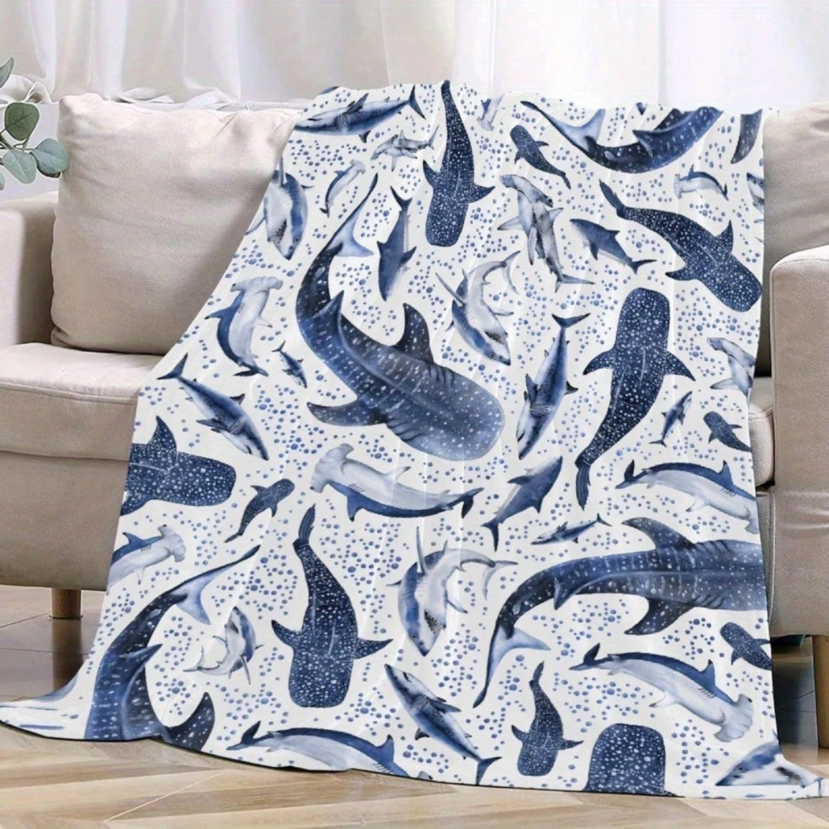 Marine Organisms Blanket Flannel Printed Blanket for Camping&Travel Suitable for Sofa Bedroom Living Room Bed