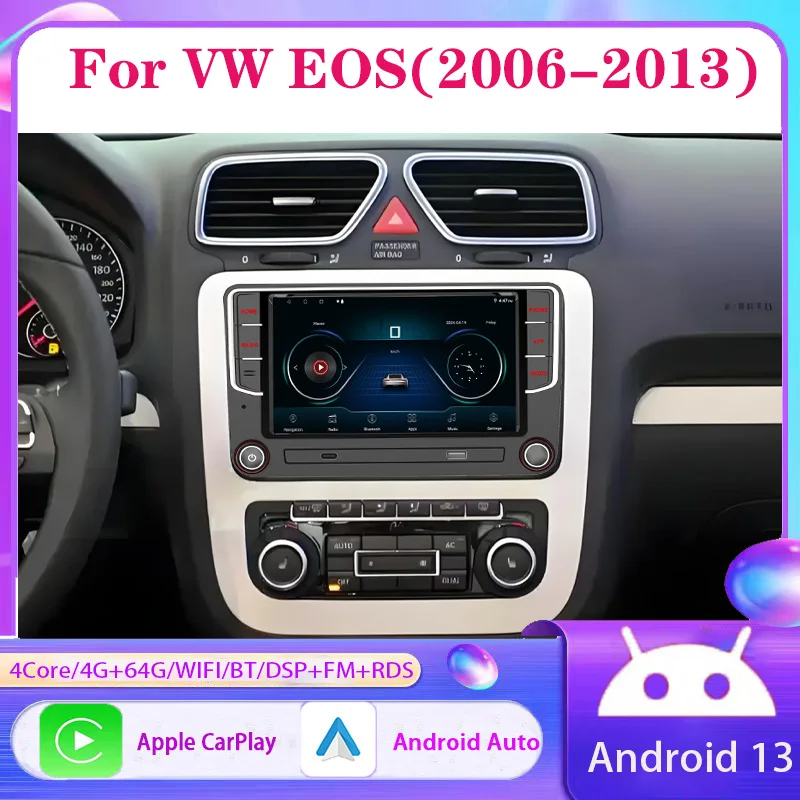 7'' 4+64GB Car For VW EOS(2006-2013) Radio Multimedia Carplay Auto Stereo 2Din BT Reversing Image