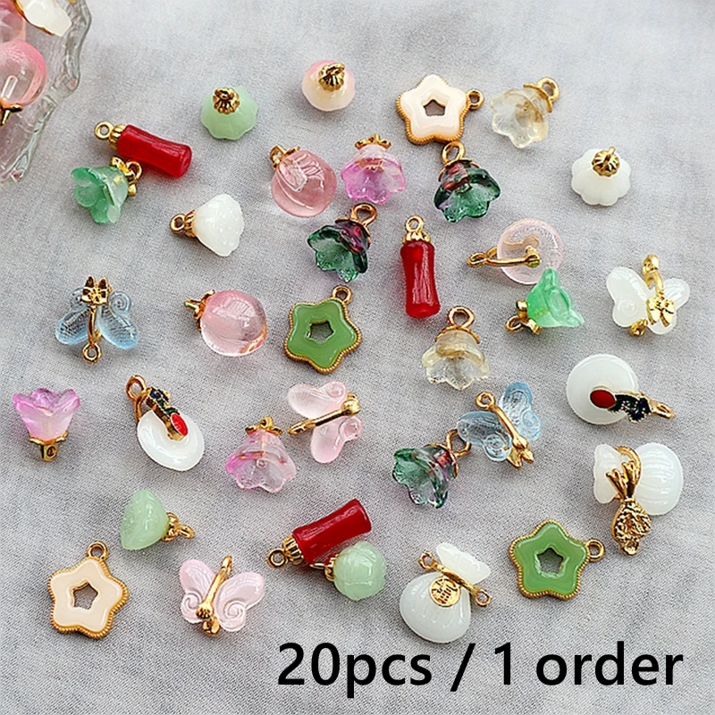 20PCS Glass Alloy Pendant Bell Orchid Lucky Talisman Smooth Transparent Shiny Charm Handmade Jewelry Accessory Decoration Dangle