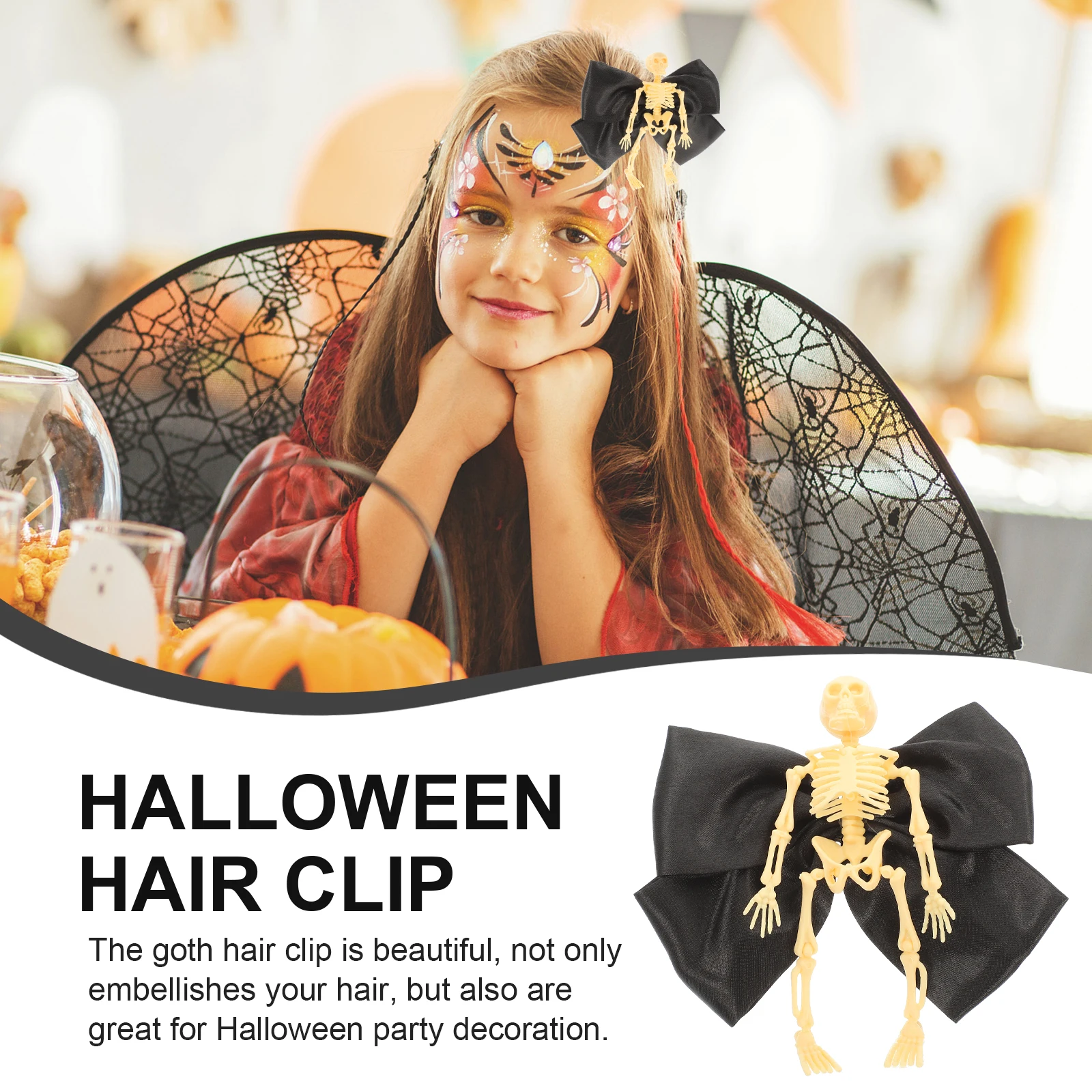 

Halloween Skull Hair Clips Bow Accessories for Women Party Decoration Gothic Hairpins Spooky Lightweight Comfortable