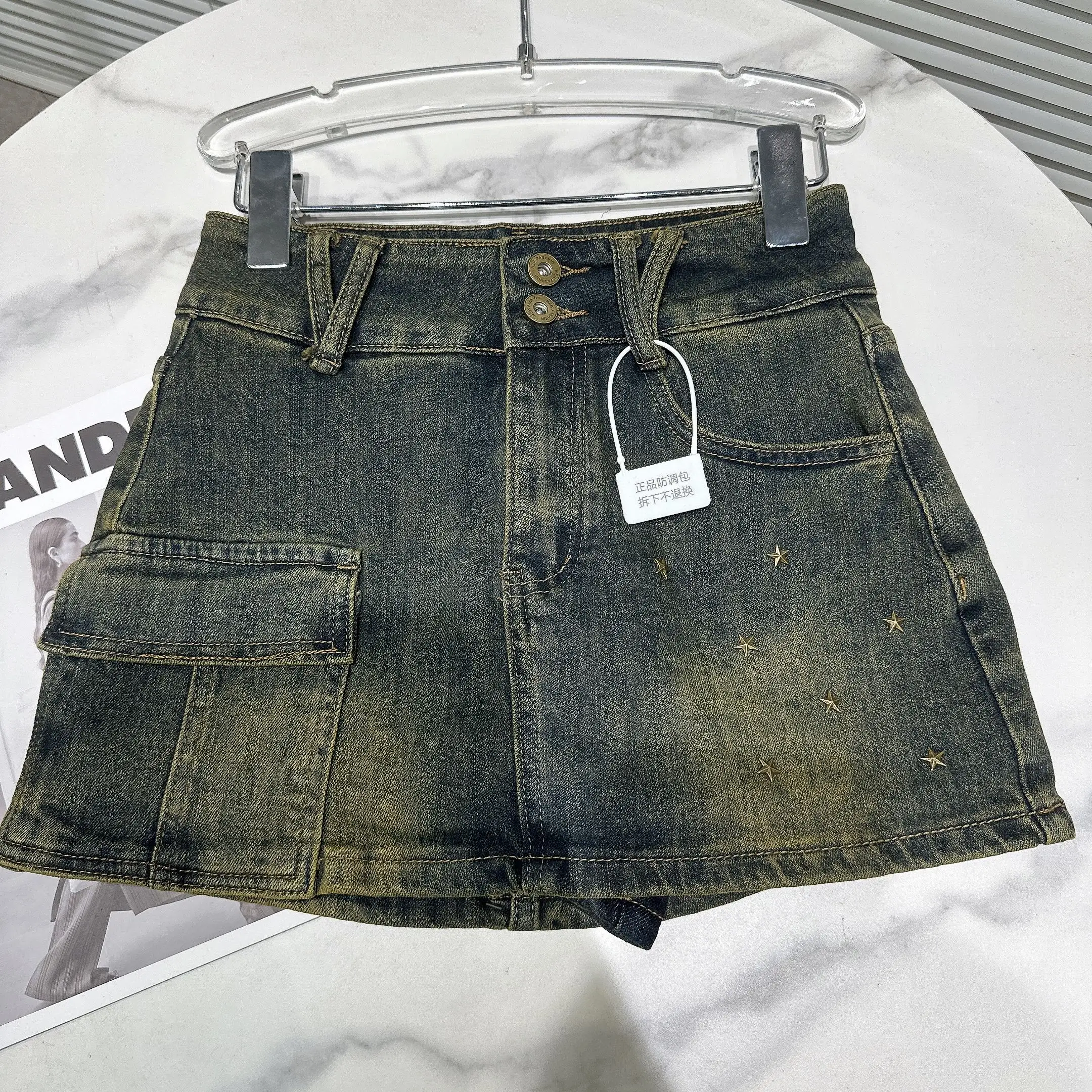 2023 Herbst neue heiße Mädchen Retro Wash Anti-Exposition Jeans Shorts Rock Damen High Street Denim Röcke Scheide A- Line Minirock