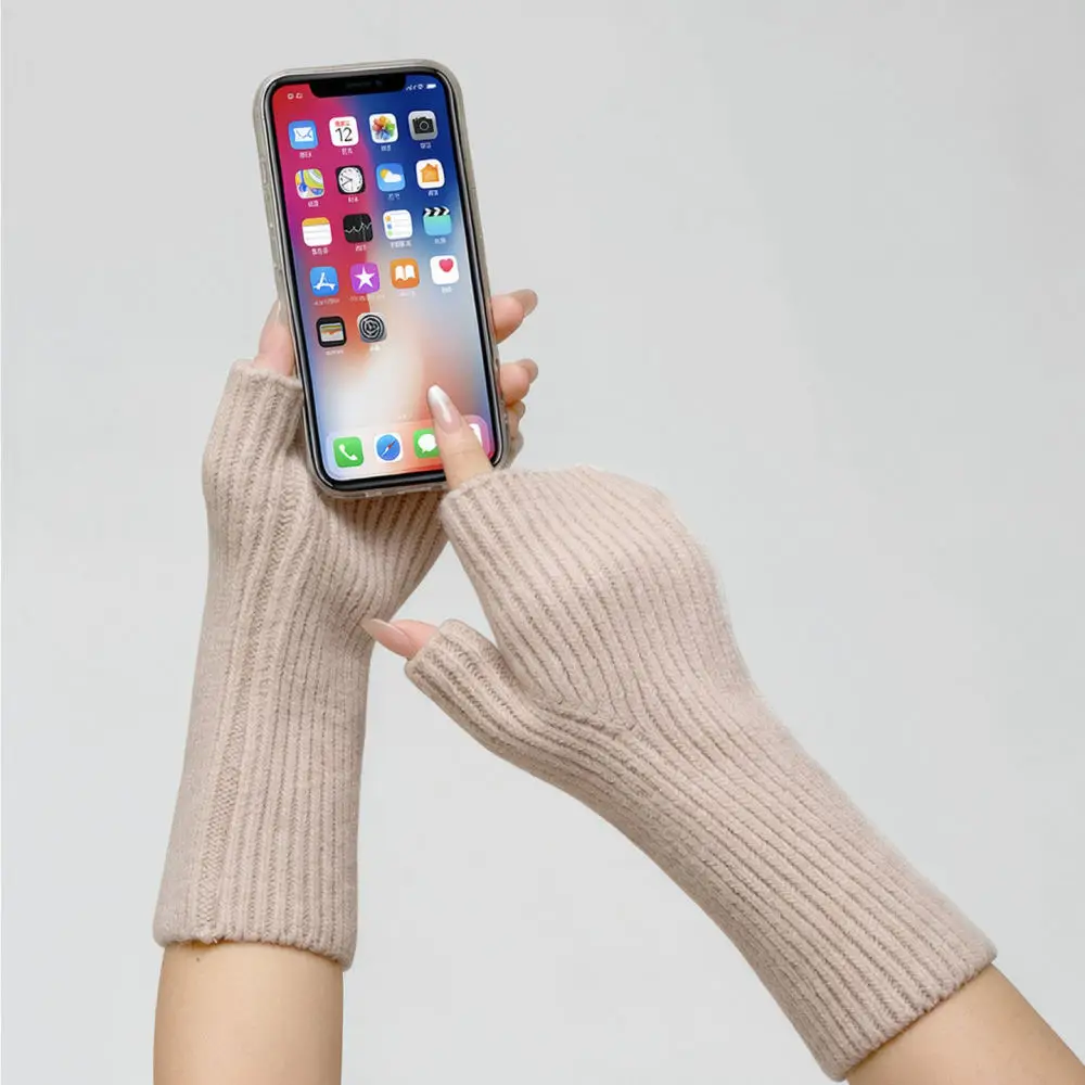 Winter Long Fingerless Gloves Women Warm Half Finger Mittens Knitted Korean Fashion Soft Acrylic Casual Wrist Warmer Accessory