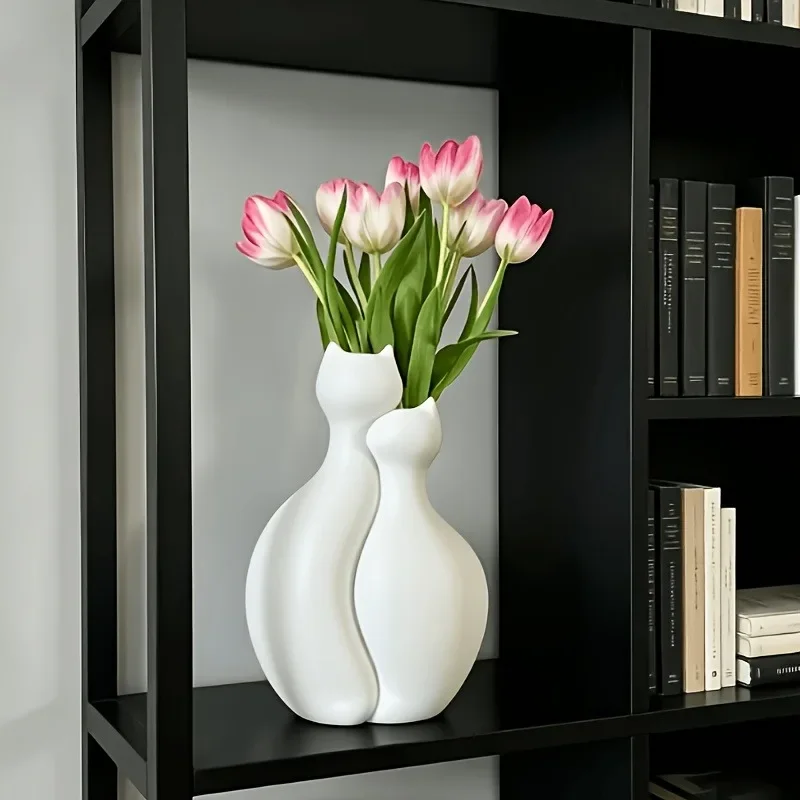 Cat-Shaped Desktop Decoration Vase/Desktop Ornament,Suitable for Home And Office Desk Placement And Appreciation,Making People