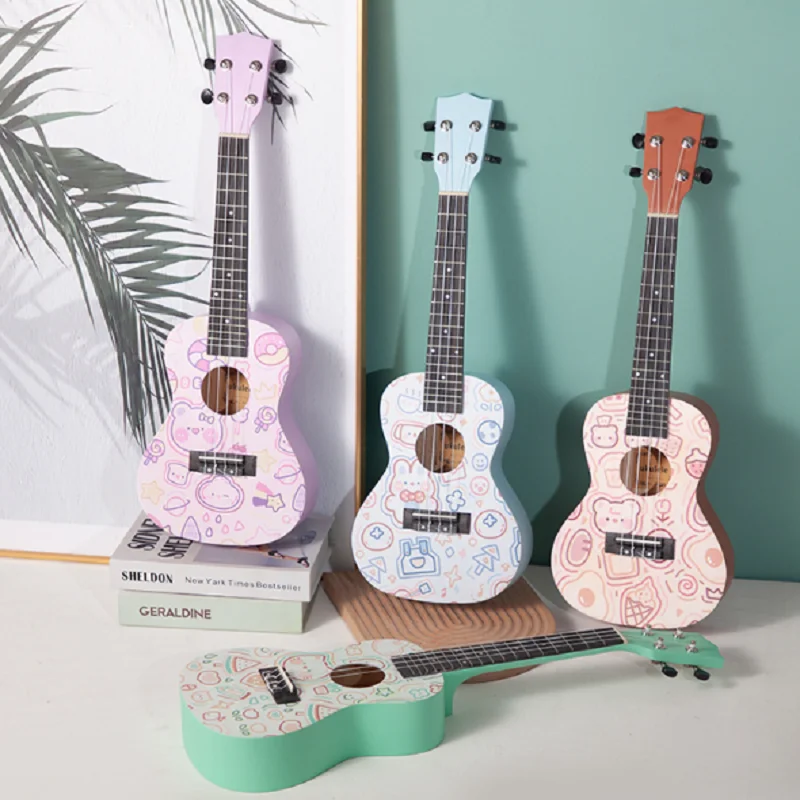 Ukelele con guitarra pequeña linda, instrumento de alta calidad, color de nivel