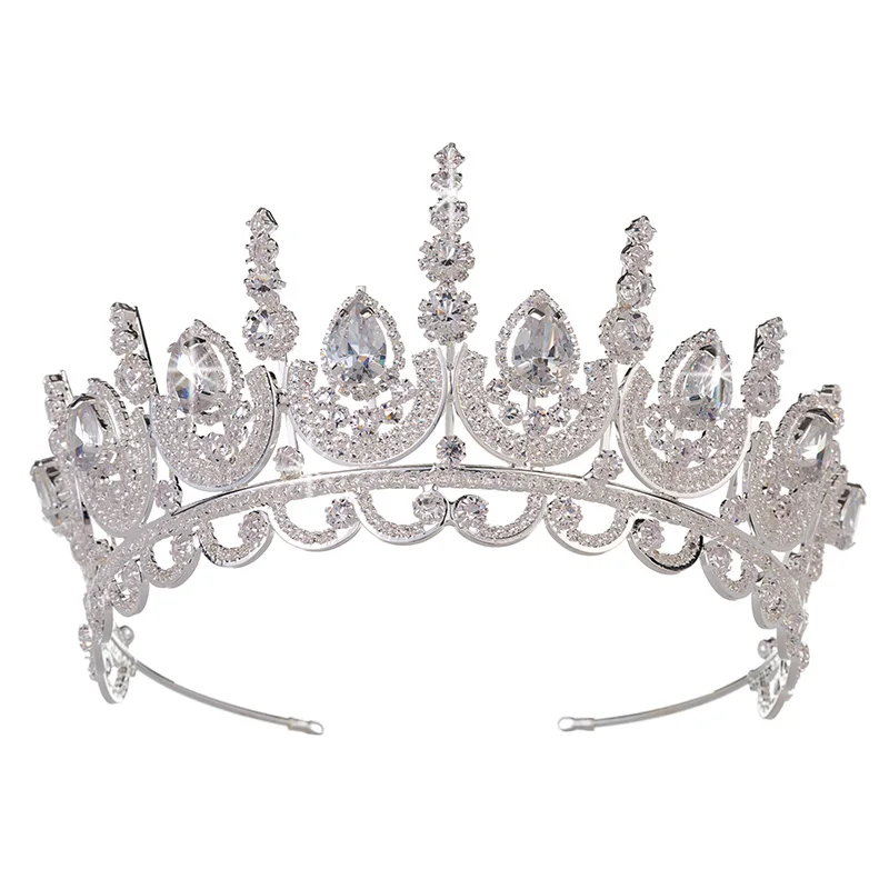 HADIYANA Tiara Fabulous Princess Crown Silver And Gold Color Cubic Zirconia Hair Accessory BC3614 Bridal Wedding Luxury