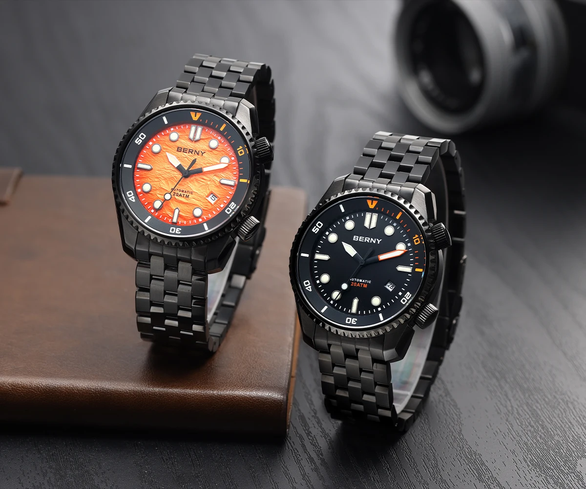 BERNY Automatische Taucheruhr für Herren, Top-Luxus, Saphirglas, 316L-Stahl, New Wave-Zifferblatt, 200 m wasserdicht, mechanische Taucher-Herrenuhren – Detail 26