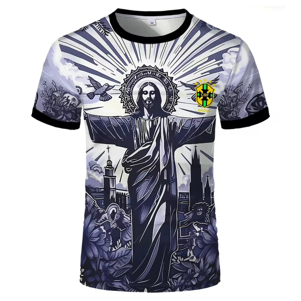 

Casual men's Brazil special edition Jesus football jersey quick drying arrival black gray adult T-shirt football training suit