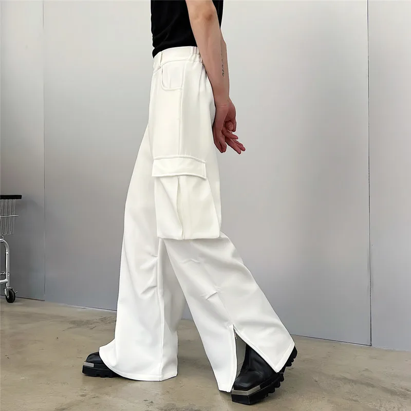 

High Waist Straight Leg Men's Cargo Pants Floor-Length Loose Fit White Workwear Trousers Casual Street Sle Spring Autumn Wi...