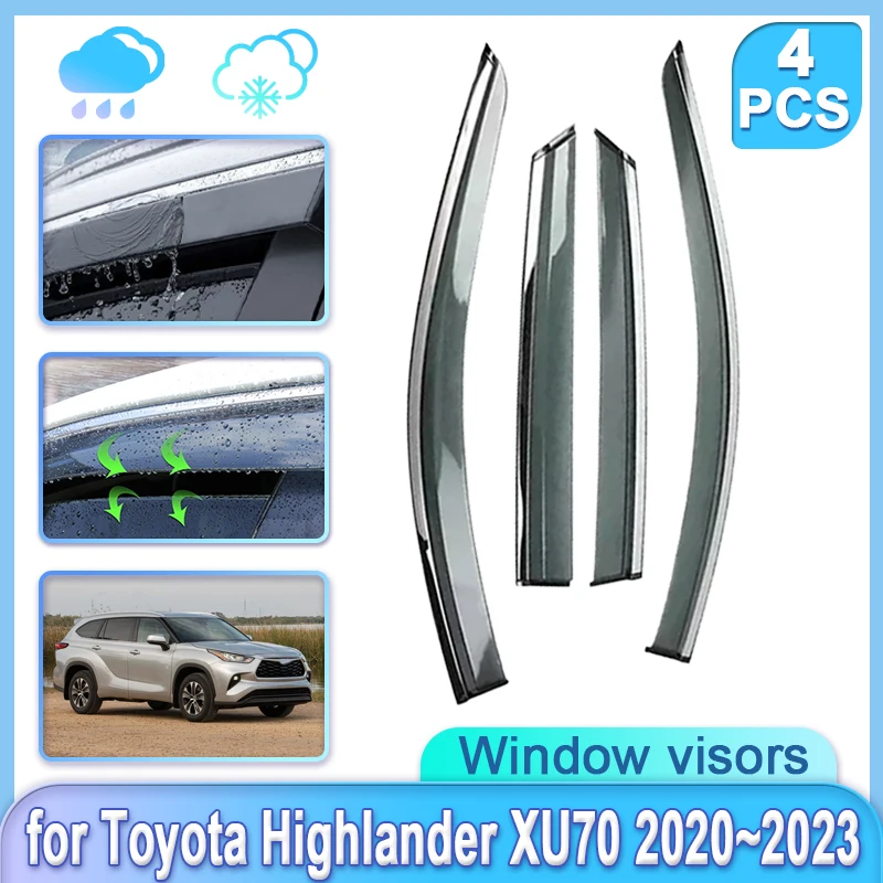 

4x Deflectors For Toyota Highlander XU70 Kluger 2020~2023 2022 Window Weathershield Door Visor Wind Rain Sun Guard Accessories