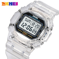 SKMEI 1999 Transparent PU Strap Lady Wristwatch Shockproof reloj mujer Multifunctional  2 Time Count Down Women Digital Watches