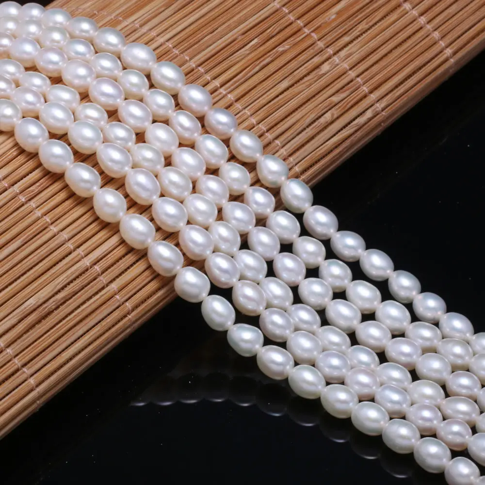 2 Strands Natural Pearl Beads Oval Freshwater Cultured White Pearl Loose Beads Quality AAA for Jewelry Making Charms Necklace as Gifts 5-6 mm 14.2 Inches