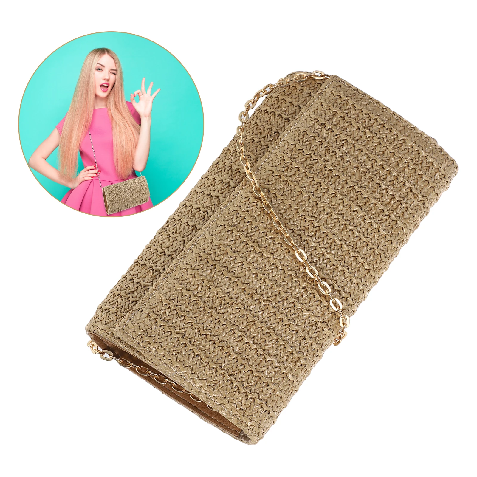 Faux Straw Clutch Small Shoulder Bag Women Woven Crossbody Evening Purse Summer Beach Handbag Casual Tote Camping Handbag