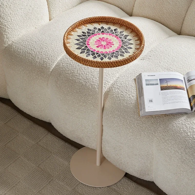 Vine Woven Tea Table,Creative Shell Coffee Table,Round Storage Desk,Nordic Furniture,Modern Living Room Side Table,Storage Rack