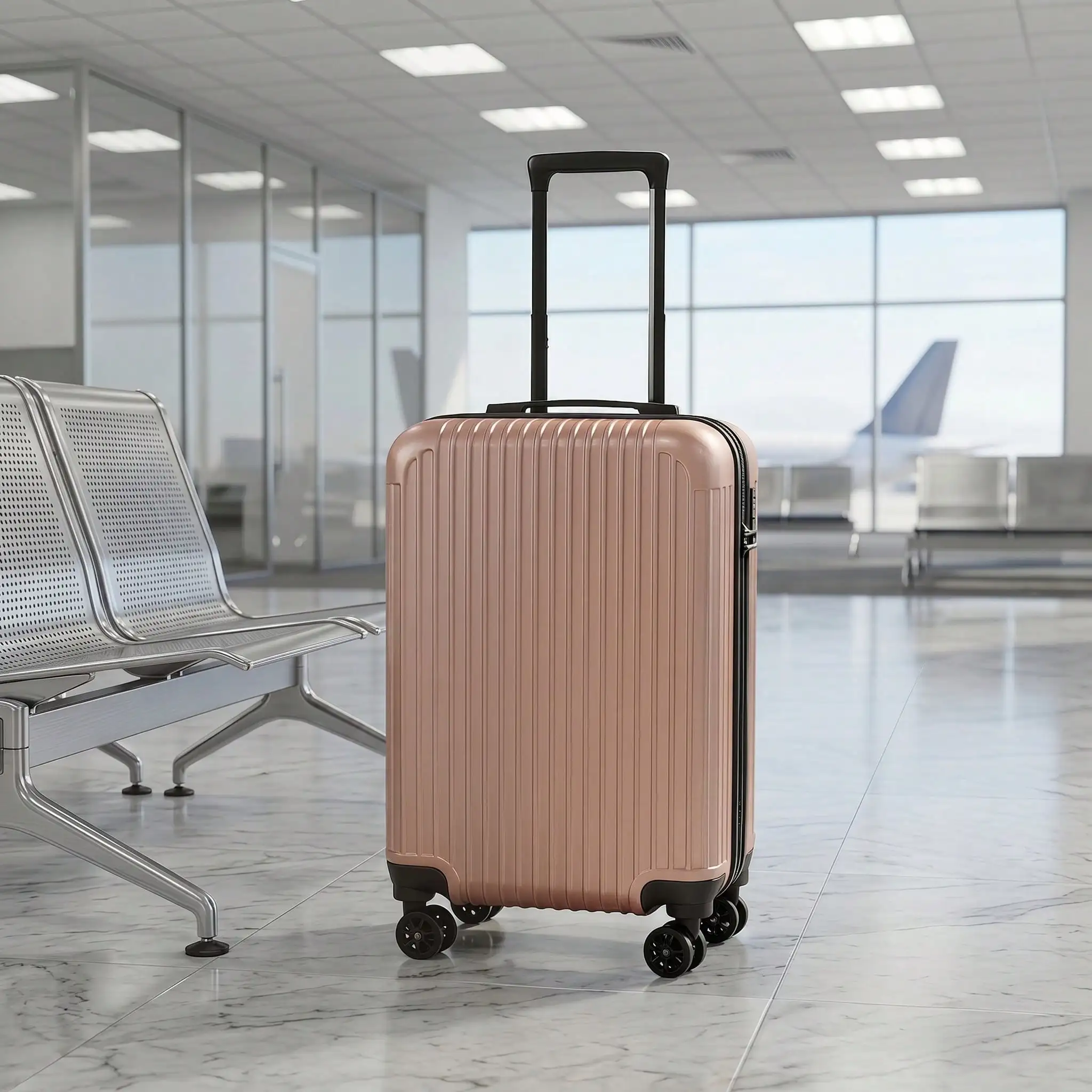 20 Inch Striped ABS Hardshell Cabin Luggage, Lightweight Carry On Trolley Suitcase for Men Women, with 360° Silent Spinner Wheels, Hard Shell Hand Luggage, Large Capacity Rolling Luggage, Ideal for Students, Family Trips, Business Travel, Weekend Outings