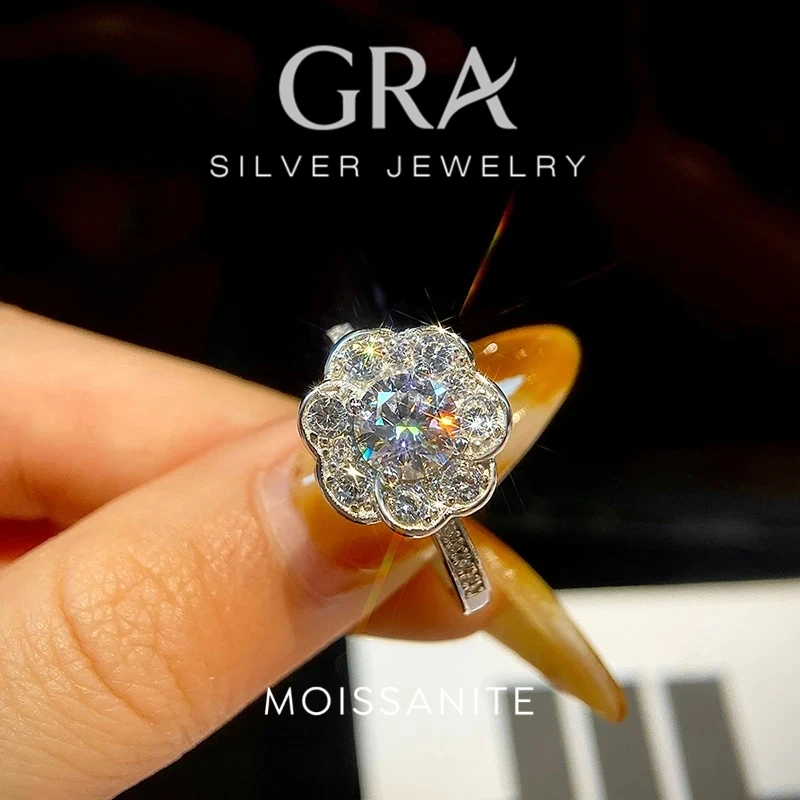 DWJ 1ct Moissanite Diamond Little Fresh Four Leaf Grass Ring for Women Dating Real 925 Sterling Silver High Quality Jewelry