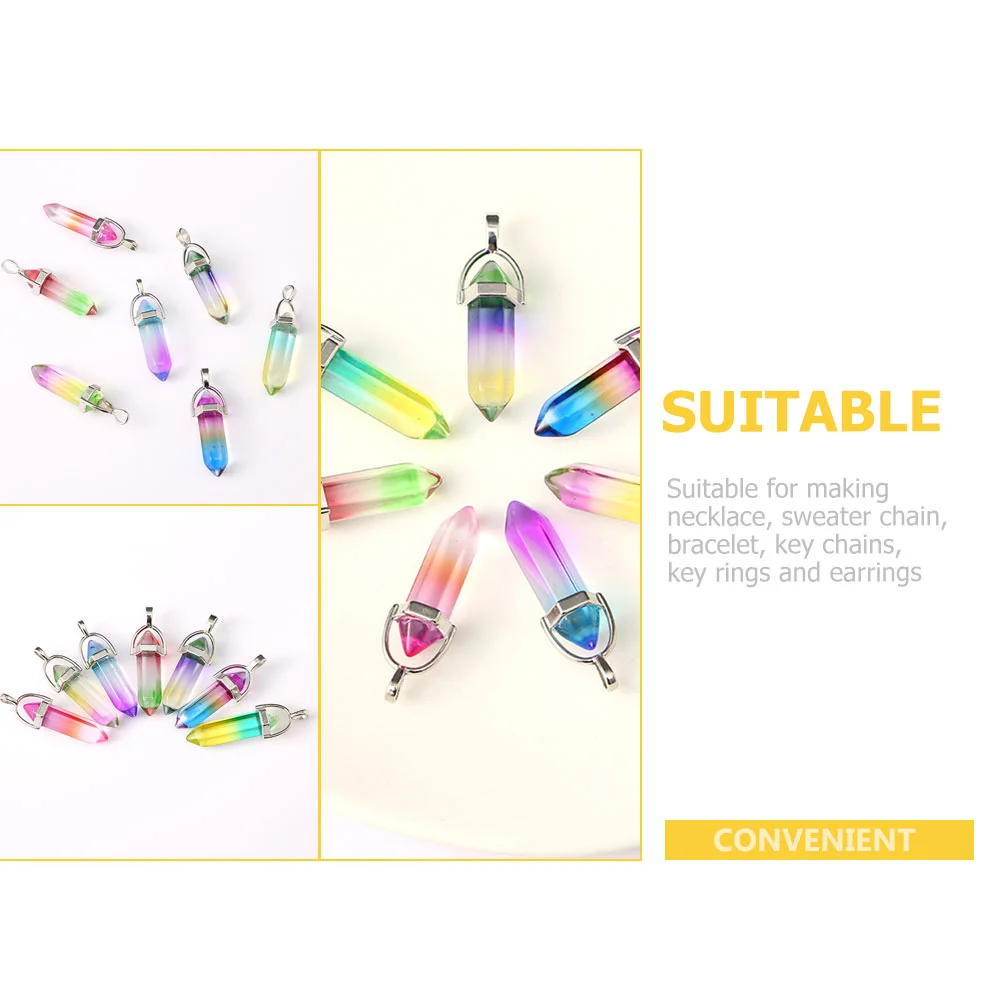 7 Pcs Double Pointed Hexagonal Column Crane Necklaces Pendant DIY for Bracelet Glass Earring Charms Hanging Jewelry Accessories