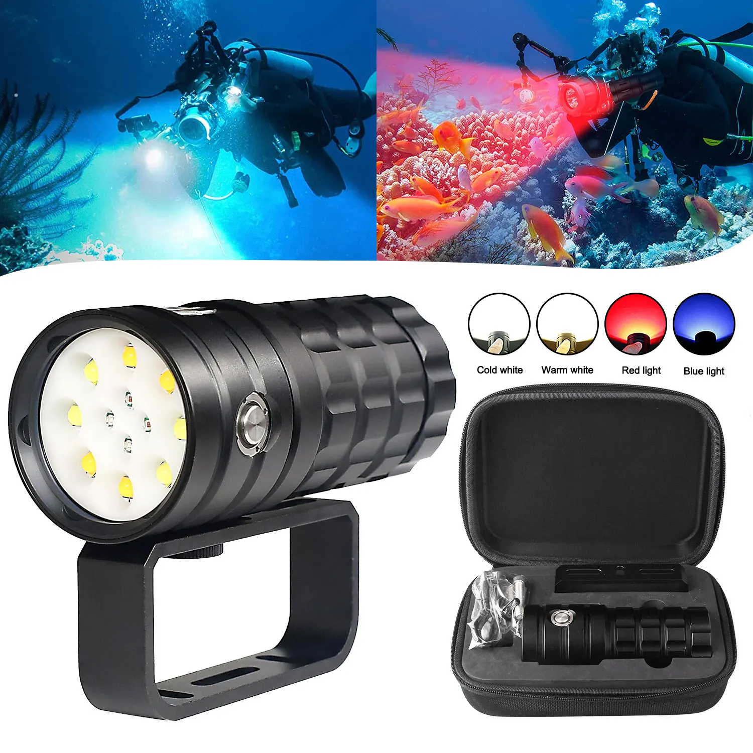 Senter menyelam profesional 10000LM, senter menyelam profesional IPX8 bawah air 100m, lampu tahan air untuk menyelam Scuba berburu fotografi