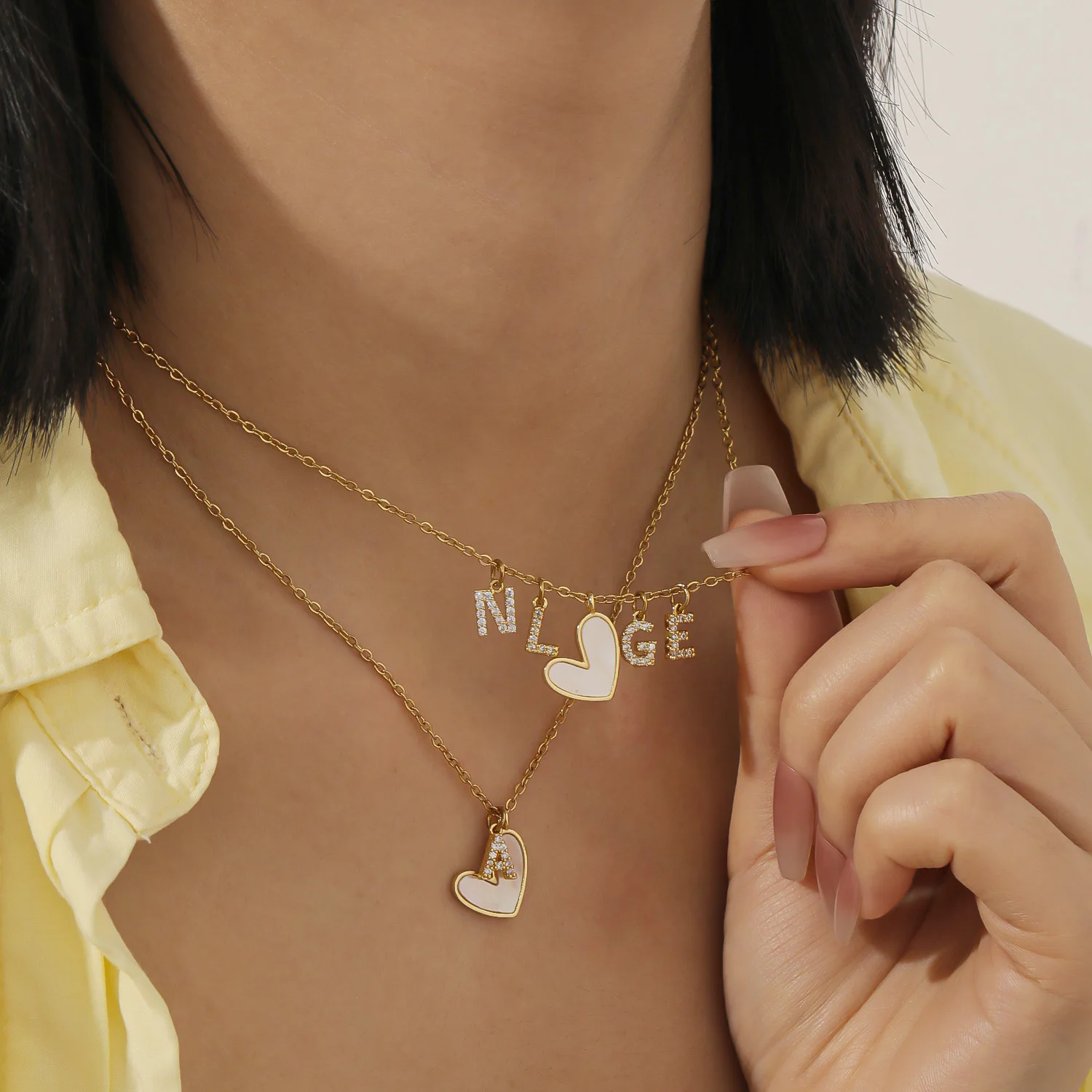 

Подвеска с инициалами на заказ, роскошные ювелирные изделия, персонализированное сердце, перламутр, промасленные женские украшения