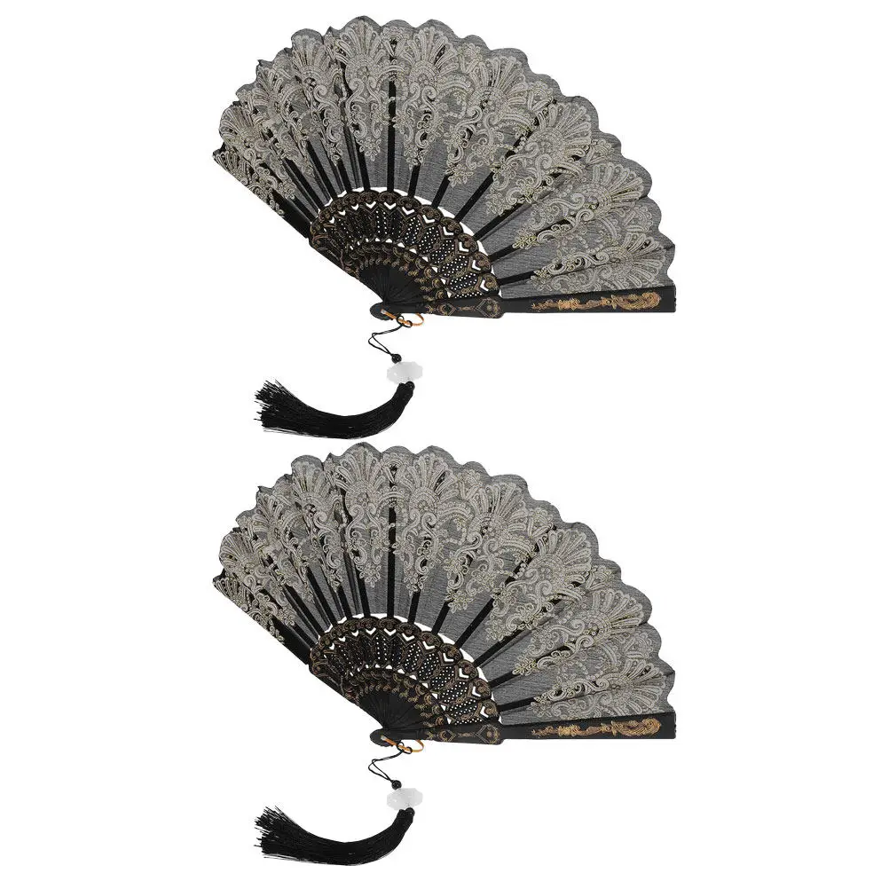 2Pcs Chinese Folding Fan Exquisite Embroidered Decoration Lightweight Foldable Hand Fan Portable Summer Cooling Gift