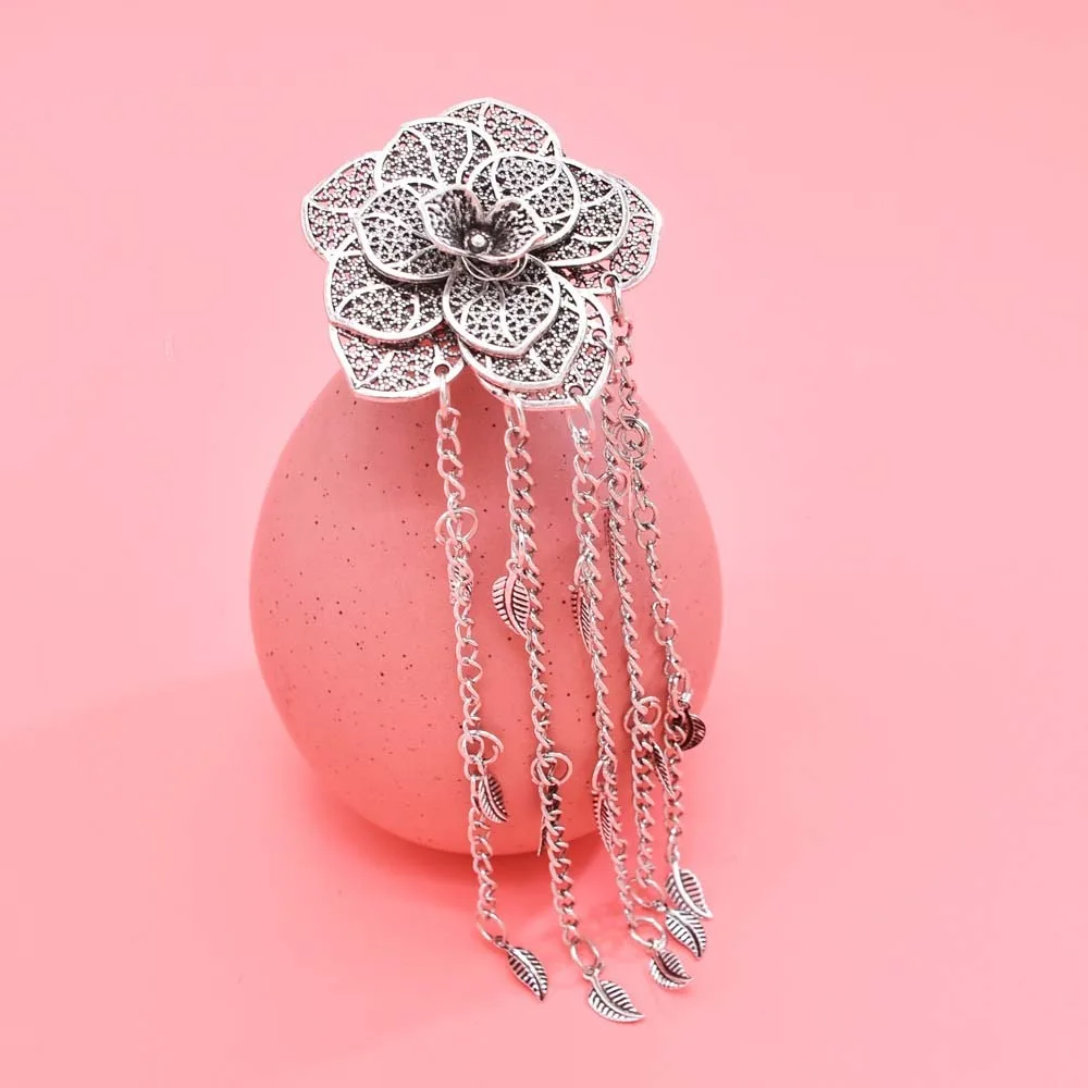 

Ancient Thai Metal Flower Hair Fork Rhinestone Ethnic Style Golden Tassels Hair Fork Waterproof Leaves Silver Rose Hair Sticks