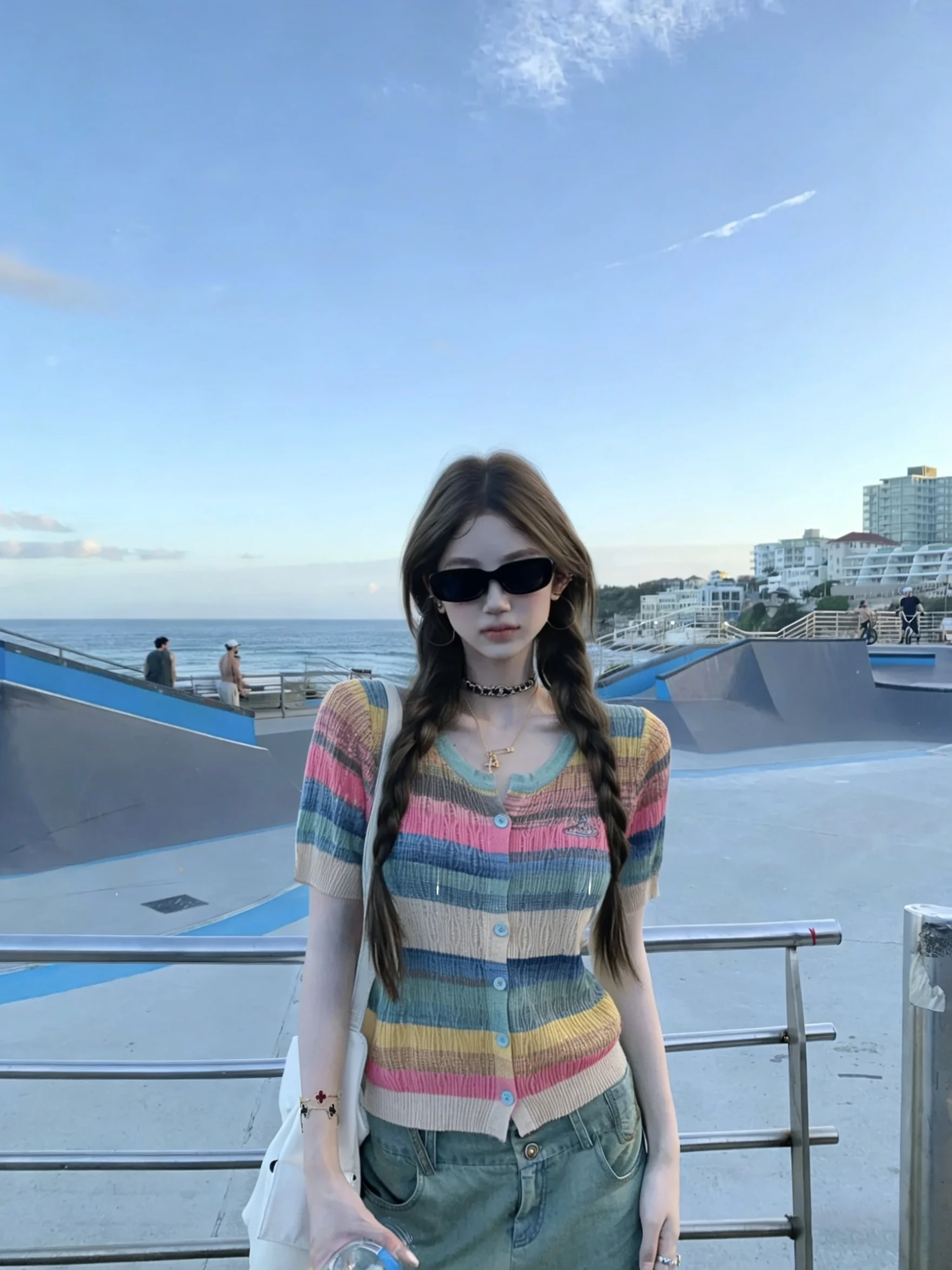 

Женская трикотажная футболка Seoul Limited Dopaamine Rainbow Stripes с коротким рукавом, облегающая, укороченная, дышащая, безупречная по уходу
