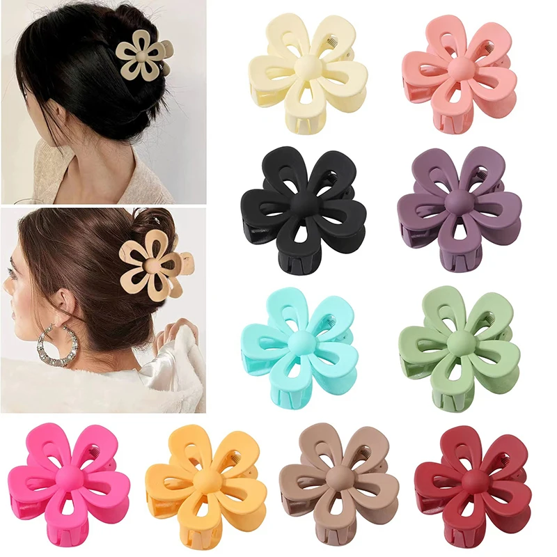 

7CM Ladies Fashion Solid Color Frosted Hollow Flower Hairpin Headdress Shark Clip Hair Accessories For Women Girls