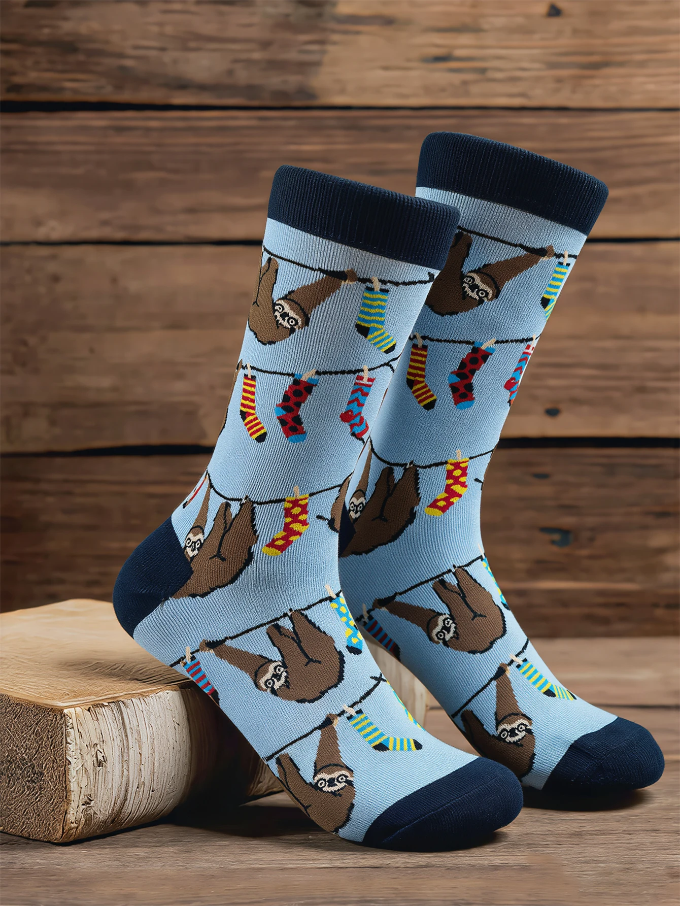 

1 Pairs Men's Funny Cute Sloth Socks Print Cotton Socks Personality Novelty Creative Animal Pattern Mid-Calf Socks For Men Stree