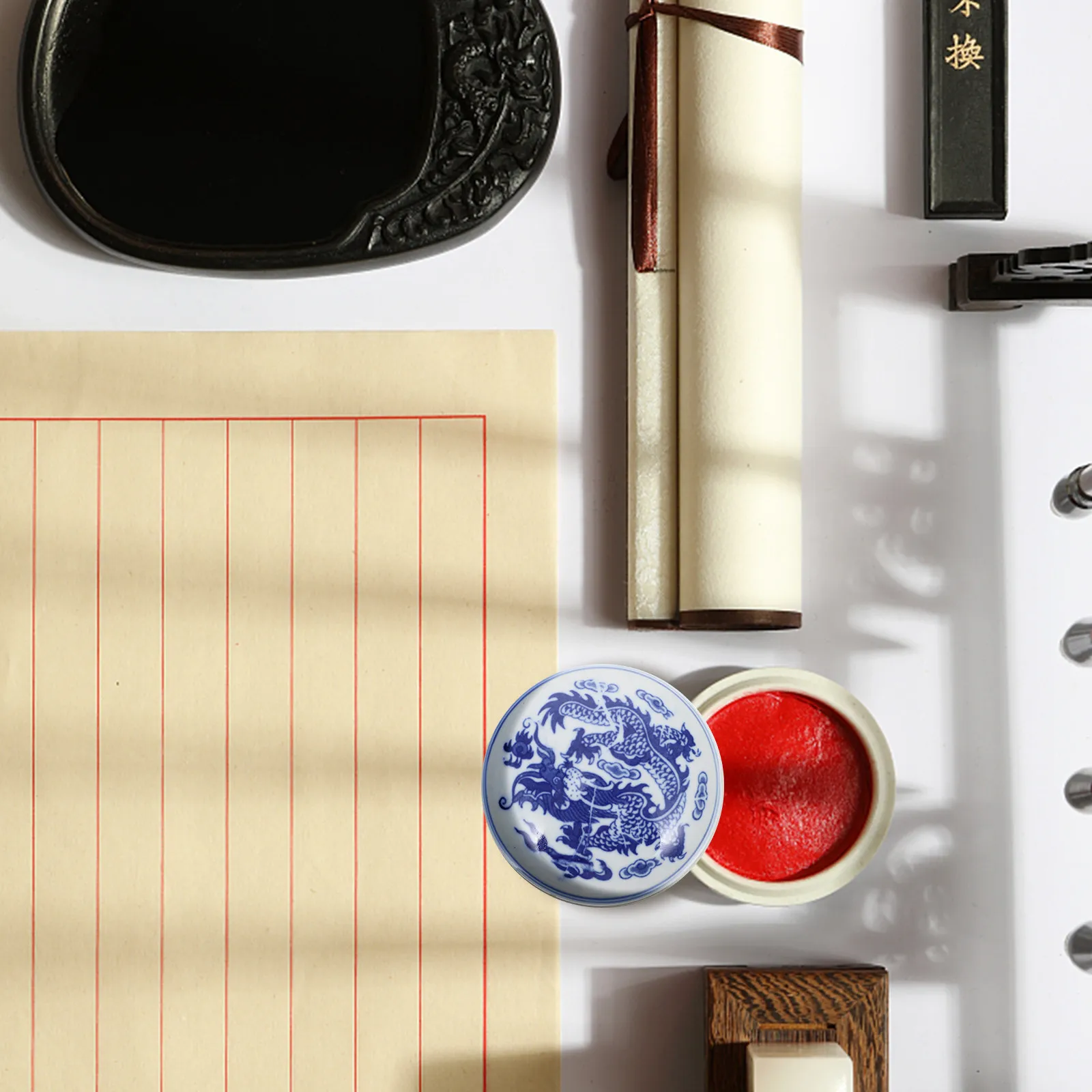 

Ceramic Box Red Ink Pad Premium Calligraphy Seal Inkpad Bright Color Suitable for Office DIY Painting Scrapbook Handicrafts