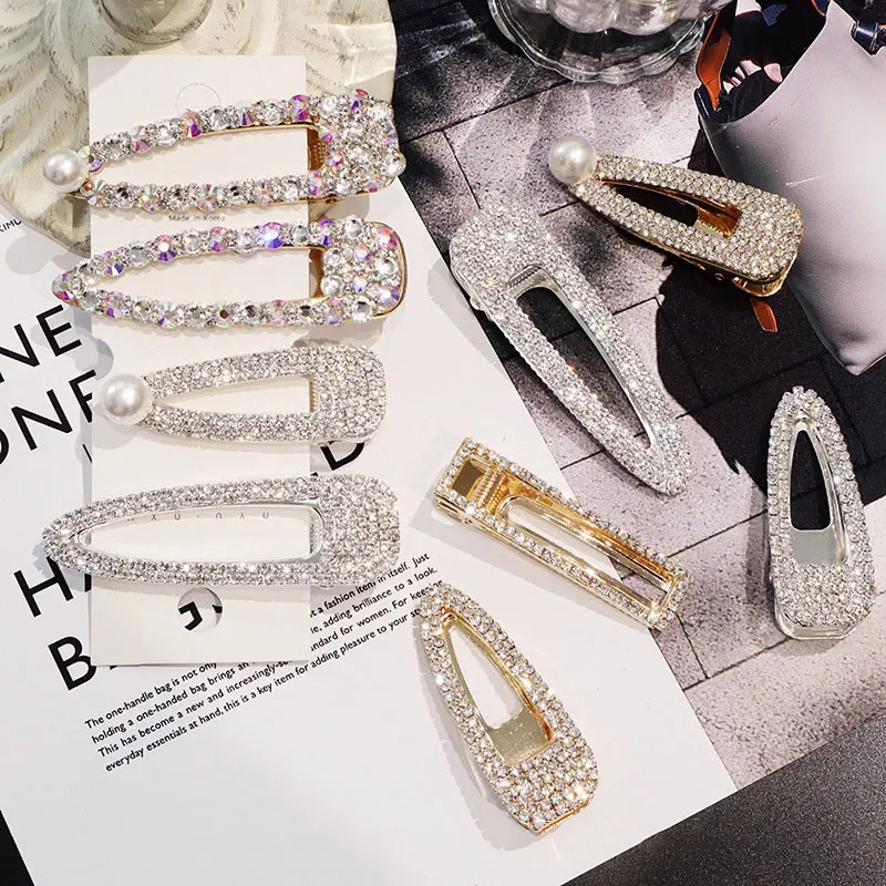 Summer Elegant Rhinestone Hair Clips for Girls BlingBling Metal Gold Color Hair Accessories for Women Pearl Barrettes Hairgrip