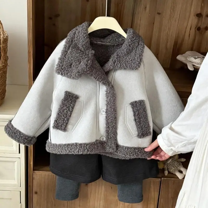 

Осенне-зимнее пальто из шерпа для девочек, куртка, детская пушистая короткая верхняя одежда, утепленная теплая домашняя одежда на флисовой подкладке, верхняя одежда, детская одежда