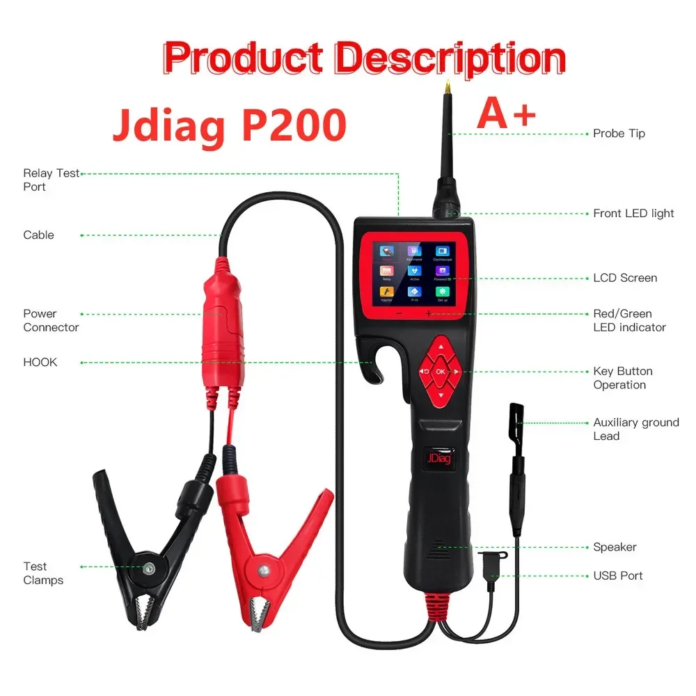 

Jdiag P200 Car Circuit Analyzer Diagnostic Tool Power Probe Diagnose Vehicle Electrical System Circuit Problem Battery Testers