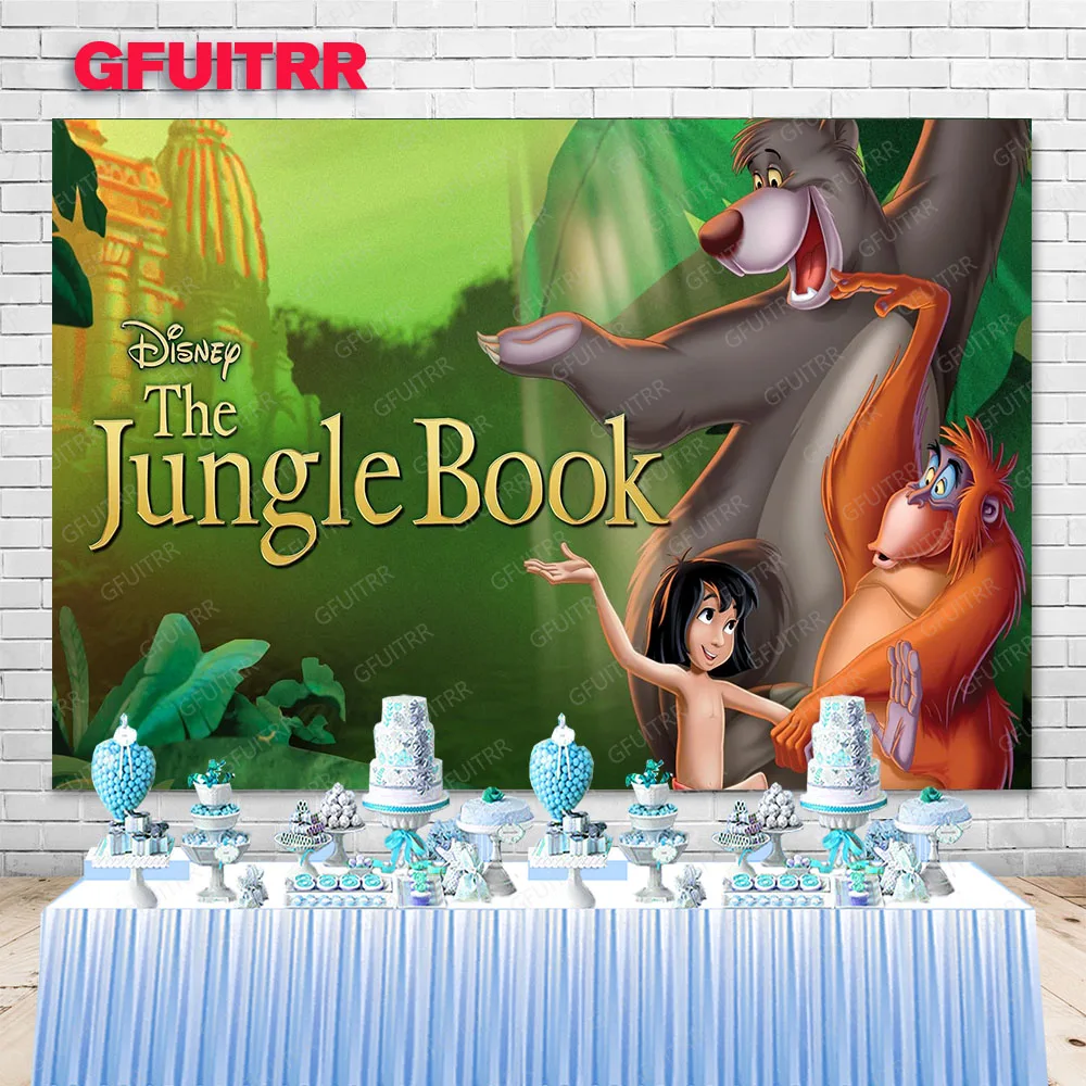 Het Jungle Boek Cartoon Achtergrond Kinderen Verjaardagsfeestje Decoratie Mowgli Beer Aangepaste Fotografie Achtergrond Cover Studio Banner