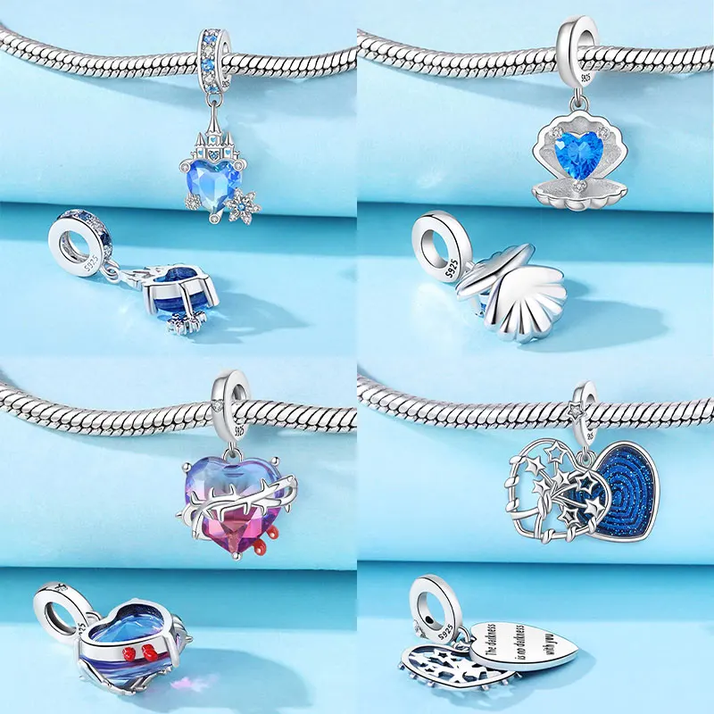 925 Sterling Silver Sparkling Pink Heart Charm Pendant Beads Fit Original Bracelet for Women Valentine Day Jewelry Gifts