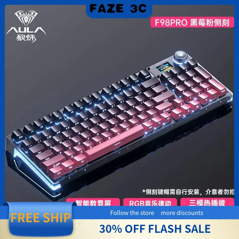 Aula F98pro 3modes Mechanical Keyboard 95key Typec Interface Rgb Light Effect Keyboard Desktop Computer Office Game No Backlight