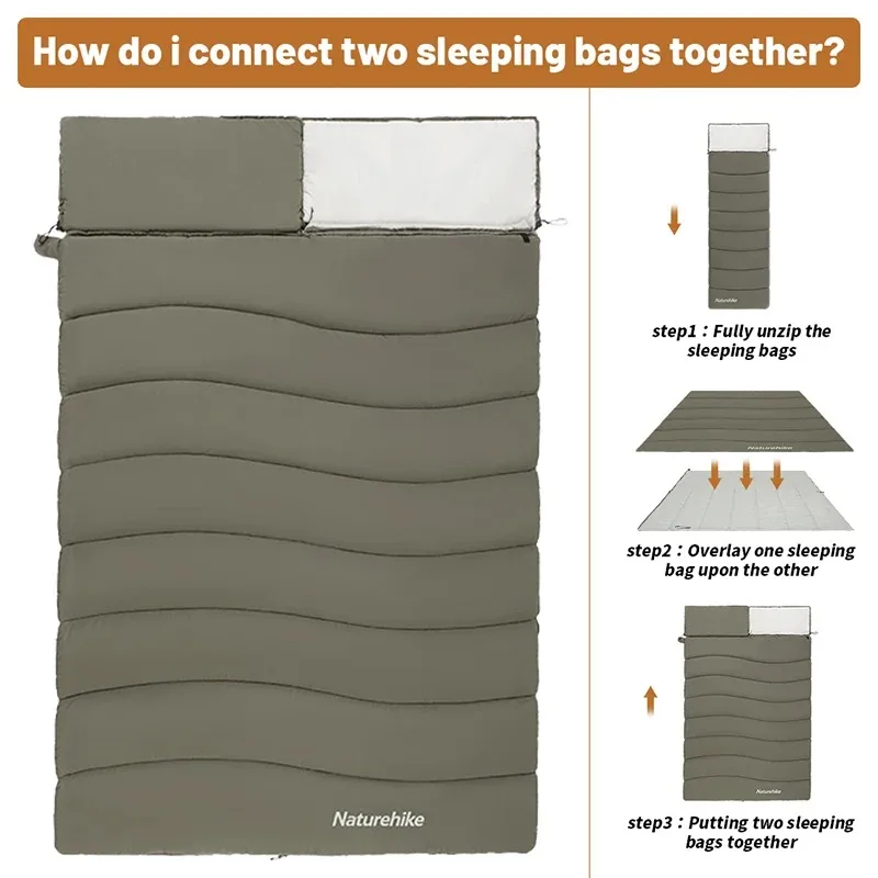 Naturehike Envelope Cotton Sleeping Bag Portable Outdoor Camping Adult Sleeping Bag Single Splicable Hooded Cotton Sleeping Bag
