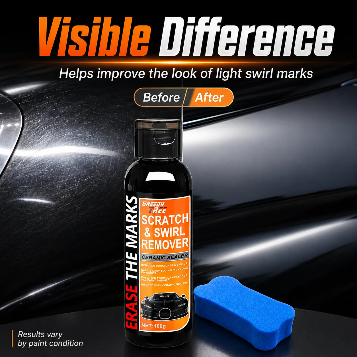 Car Scratch & Swirl Remover 100g Ceramic Sealer Auto Paint Repair Restorer Erase Car Marks Detailing Polish Care with Sponge