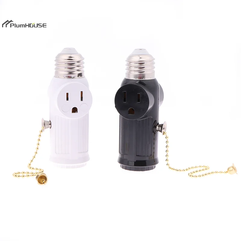 1pc White Black US Power Plug To E26 To US Bulb Adapter Lamp Holder Base Socket Light Pull Chain Switch America Conversion