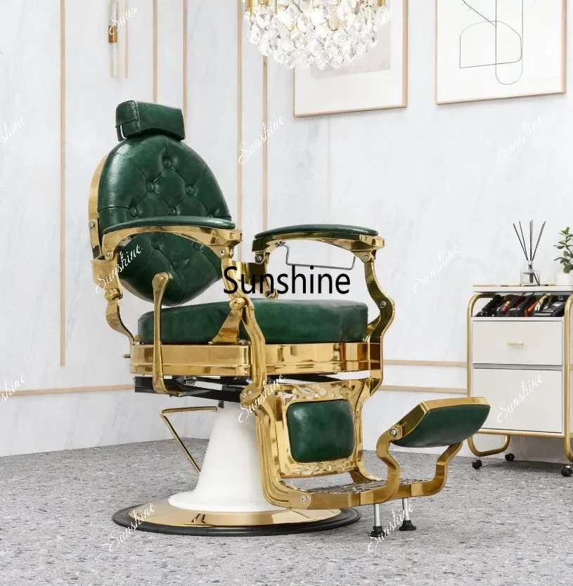 High-end retro men's oil head chair reclining hair cutting lift chair  FT