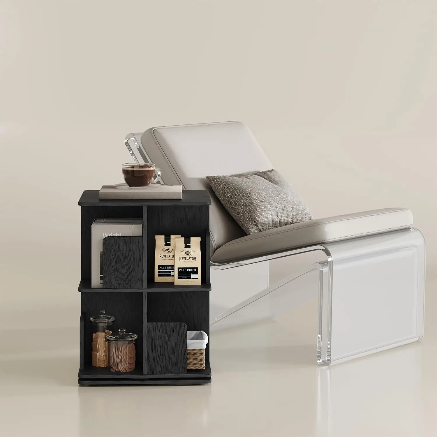 Square Rotating Bookshelf 2 Tier Wood Spinning Bookcase Narrow Floor Standing Storage for Books DVDs Manga, Customized