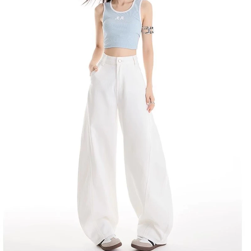 Klassische Koreanische Frauen Dünne Gerade Bein Jeans Mädchen Mode Hohe Taille Denim Hosen Heißer Verkauf Dame Casual Feste Hosen