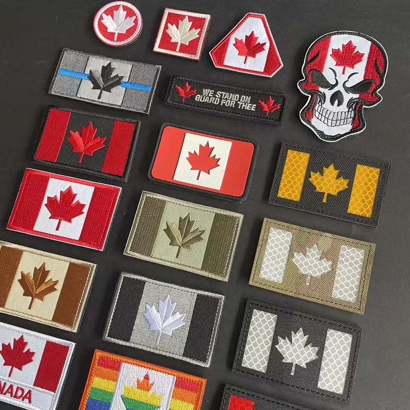 Kanadisches Ahornblatt-Abzeichen, Kanada-Flagge, Moral-Applikation, Stickerei, PVC-Patches, IR-reflektierendes Emblem, militärischer taktischer Aufkleber