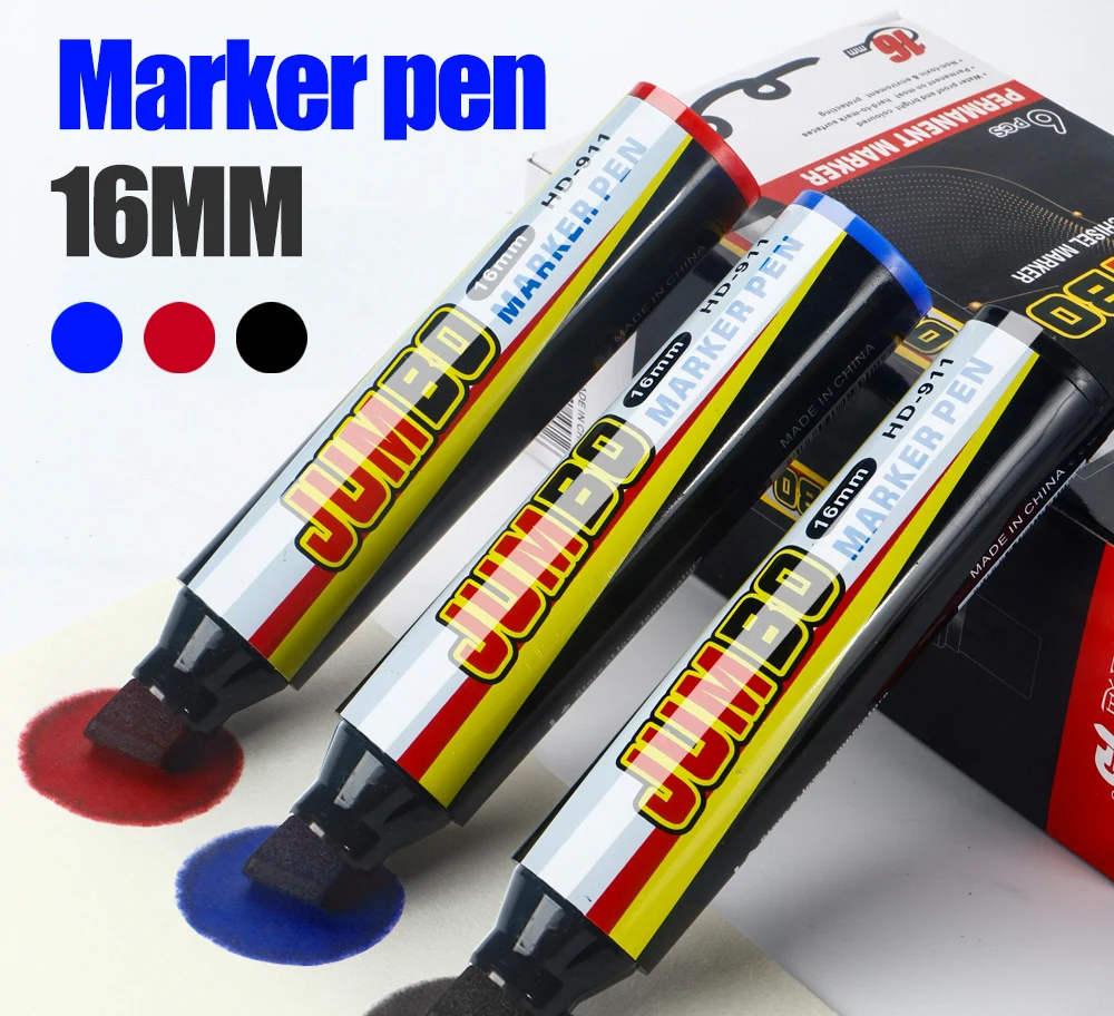 3/6/12 Stück Farbmarker, extrem große Kapazität, 3–16 mm Stiftspitzen, Schwarz/Rot/Blau, schnell trocknend, wasserdicht, für Büro- und Schulbedarf – Detail 1