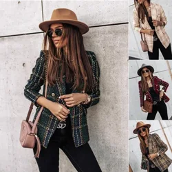 2024 Women's Leisure Suit Blazer British Autumn Winter New Long-sleeved Double-breasted Printed Suit Small Female Coat Commute