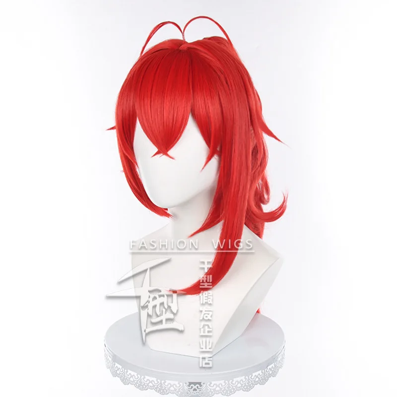 Perruque Cosplay Synthétique Genshin Impact Diluc, Cheveux Longs Rouges, Degré de Chaleur, Accessoires de ixd'Halloween