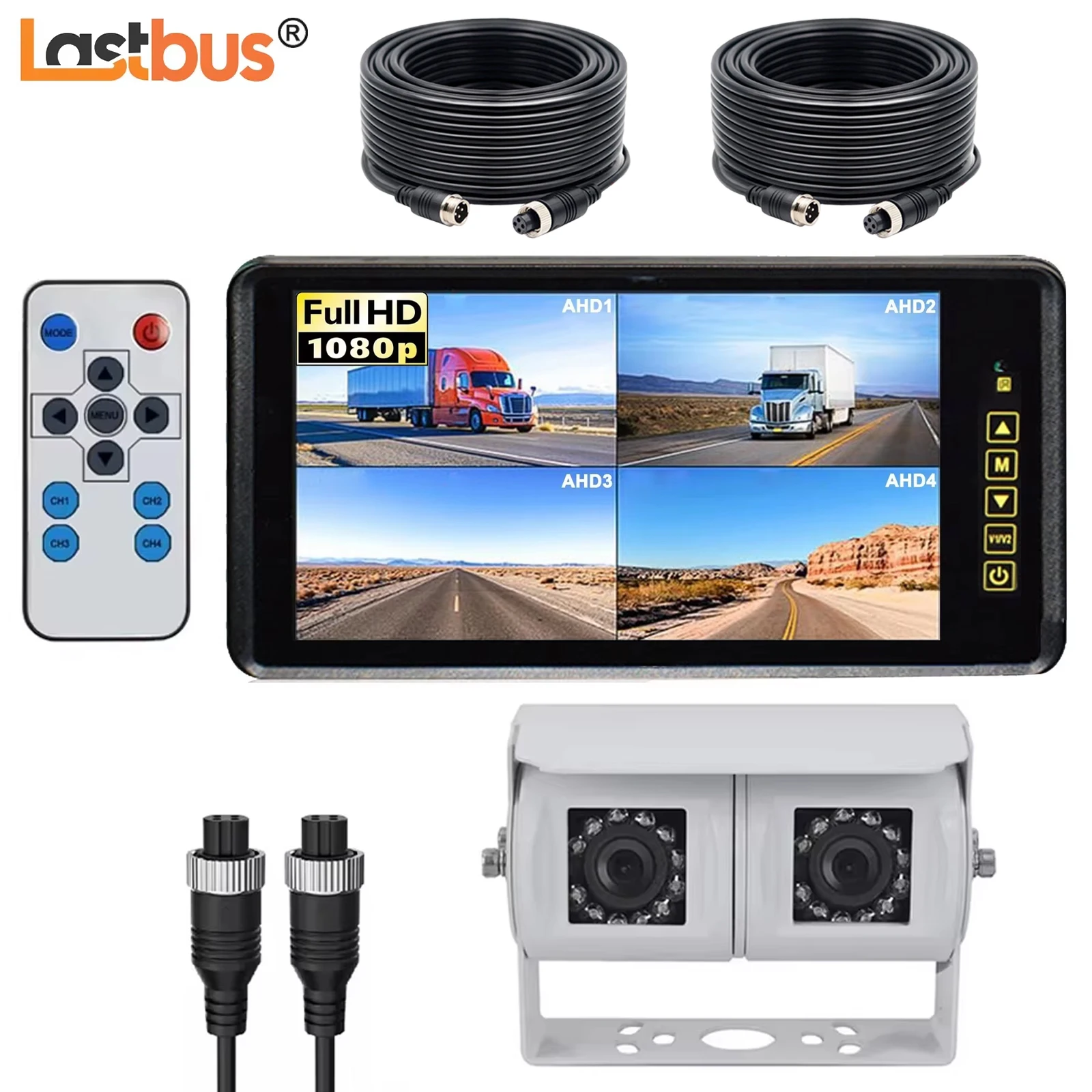 

Lastbus 9" Quad Caravan Rv Truck Motorhome Camper Monitor + AHD 1080P Joint Rear View Reversing Camera 2x 10m/15m/20m