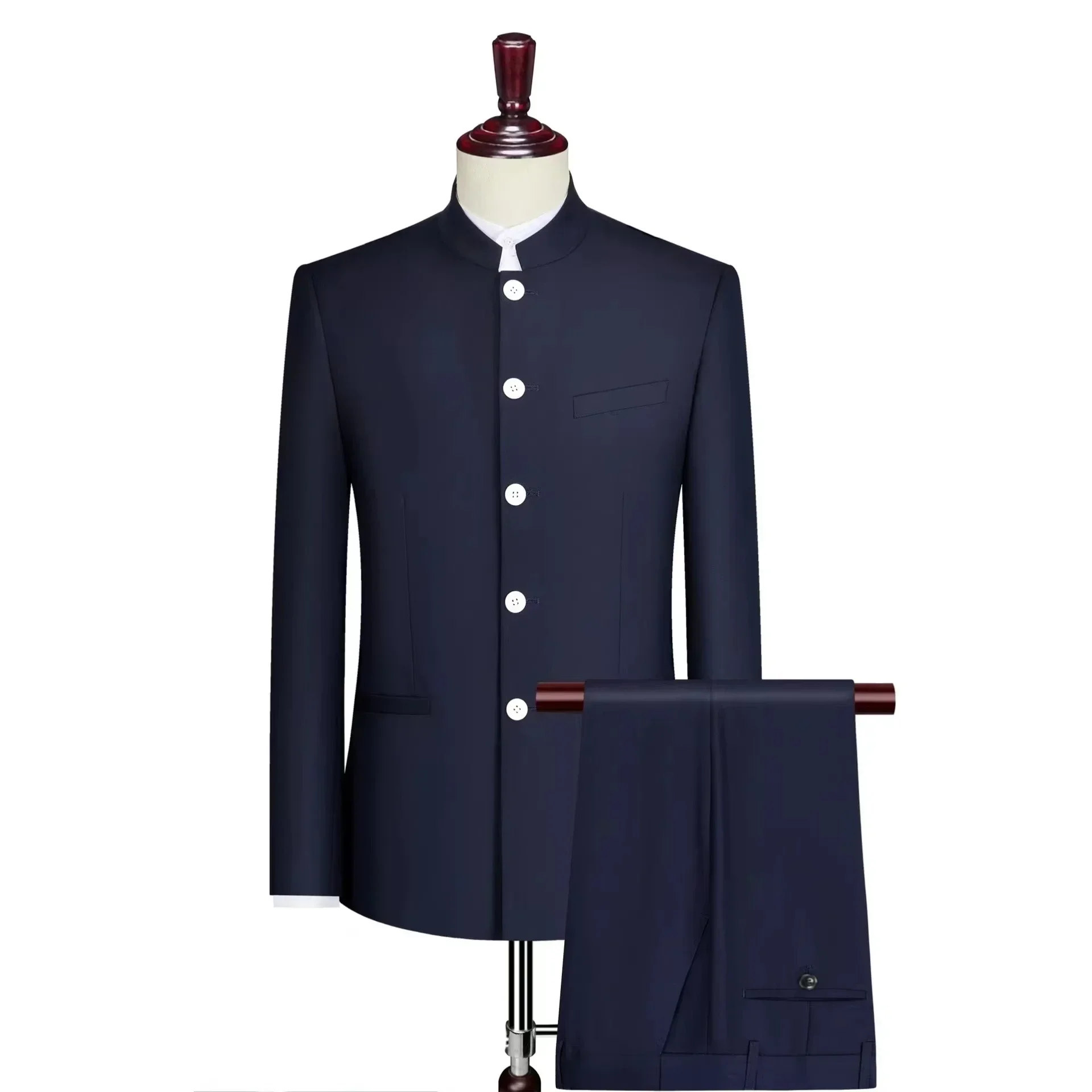 Elegant Slim Fit Formal Men\'s Chinese Suit Stand Collar 2 Pieces Suits Formal Traditional Uniform for Wedding Business