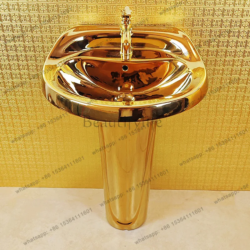 European art golden column basin hand washing balcony split washbasin