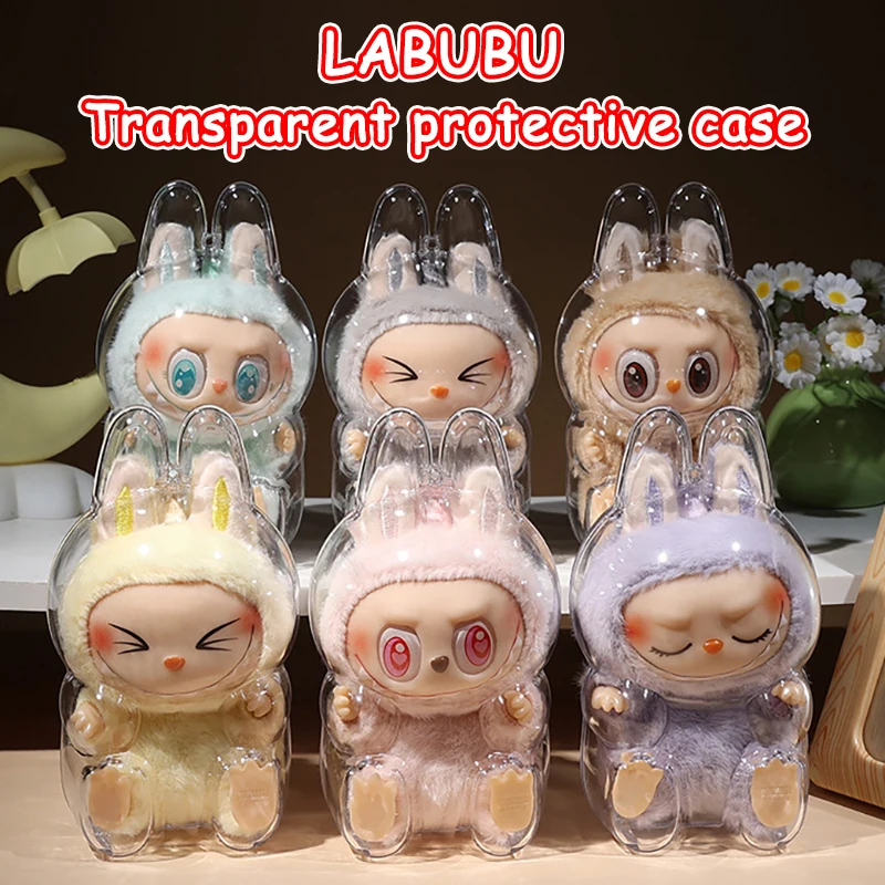 Labubu Transparent Protective Cover V1 V2 Dustproof Case Cartoon Monsters Doll Storage Box Sitting Party No Doll Collector Gifts