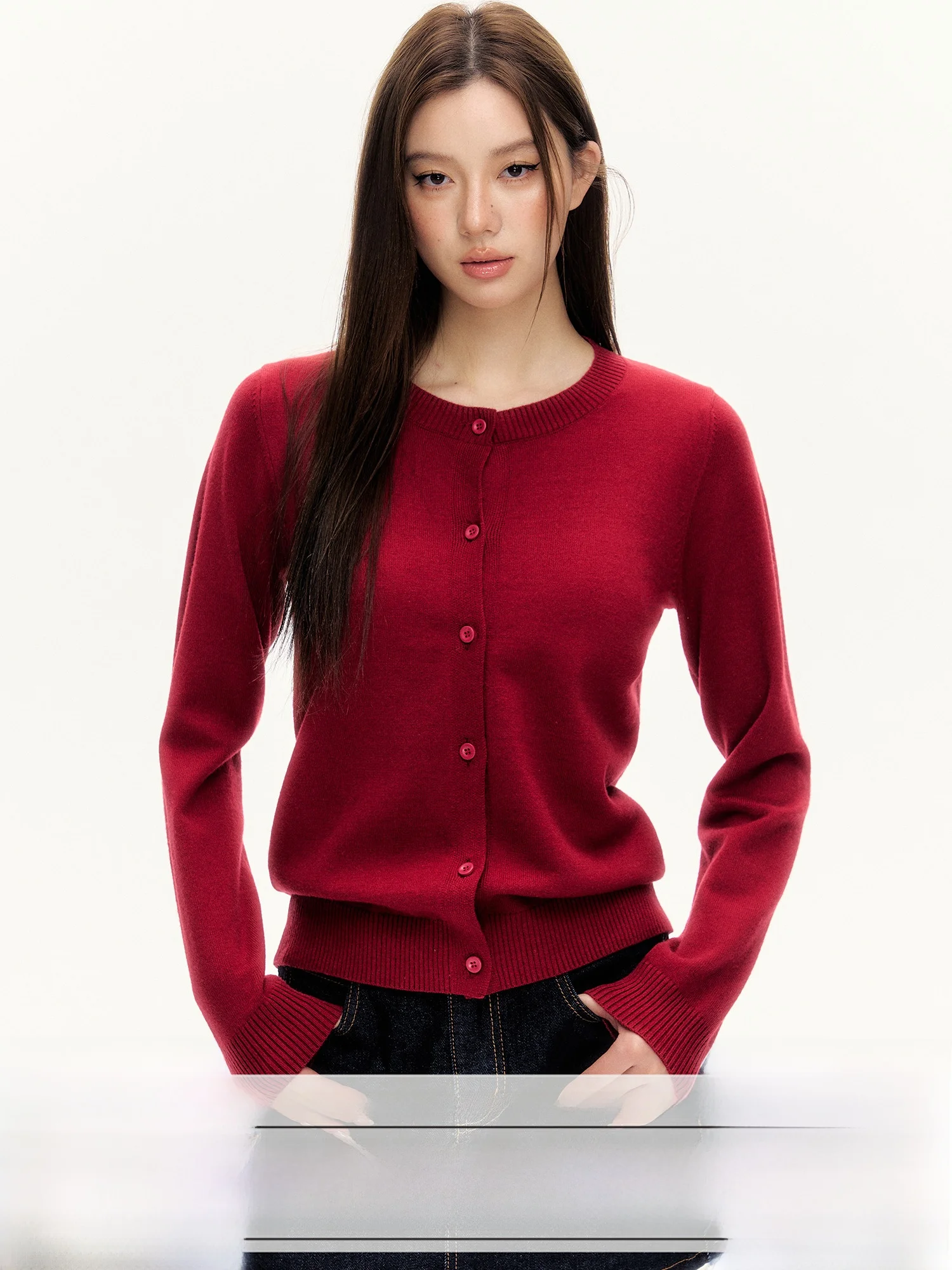 Red Knitted Open Cardigan Sweater Women's Loose Outerwear Spring 2025 American Retro Sle 0PASSION Commute Faion
